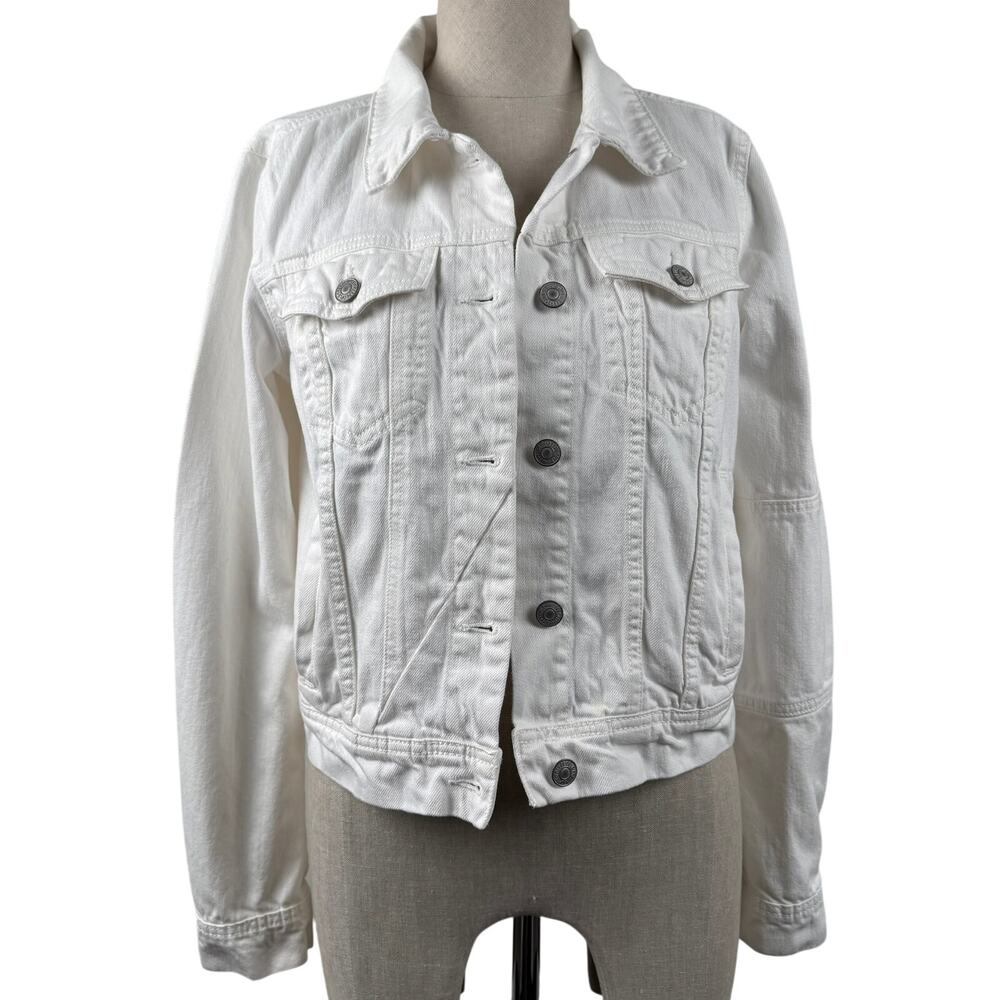 Free People Cropped Denim Jacket White Boho Cottagecore Trucker